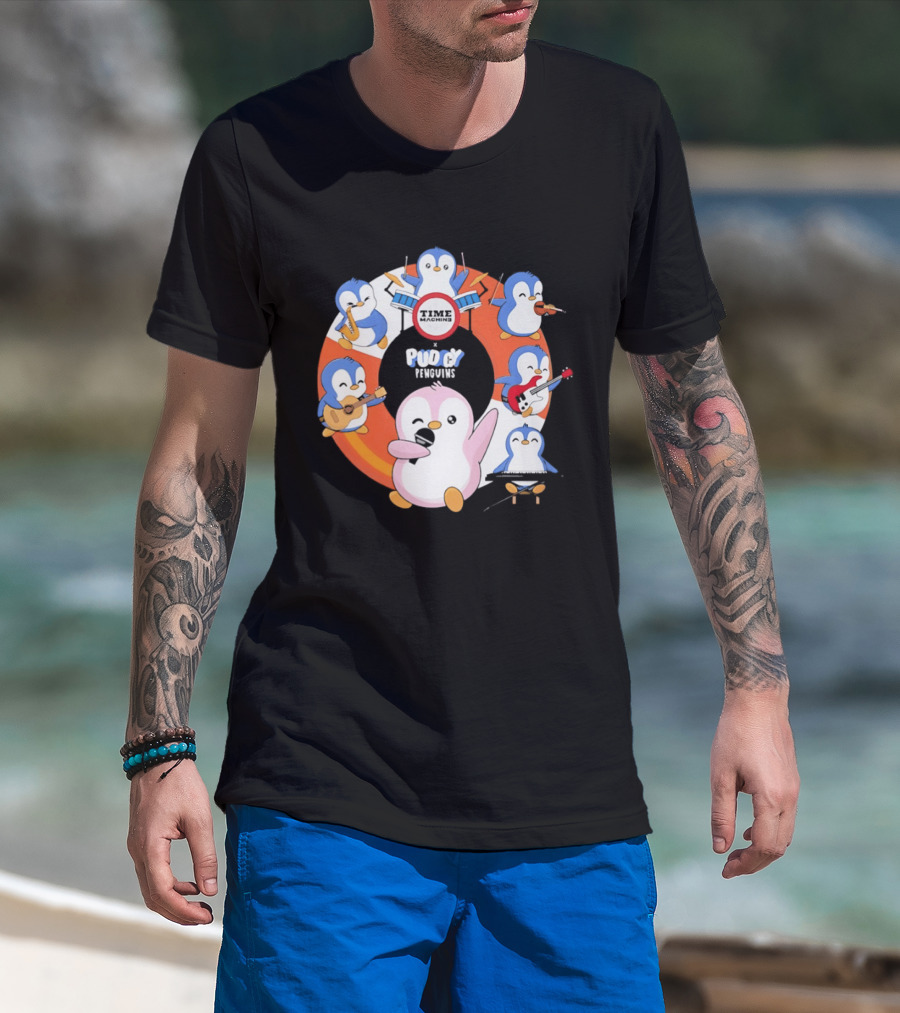 Pudgy Penguins Time Machine Band Musical Penguins Party T-Shirt