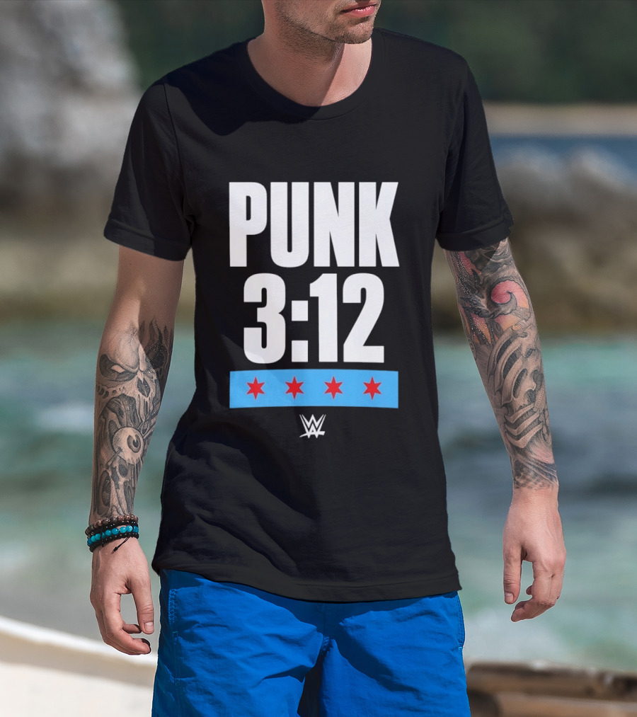 Punk 3 12 WWE CM Punk Wrestling Star Logo Four Red Stars T-Shirt