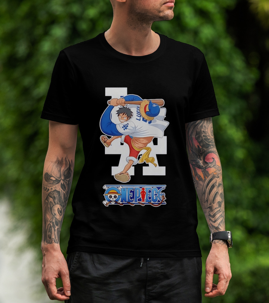 Luffy One Piece LA Baseball Crossover Dodgers T-Shirt