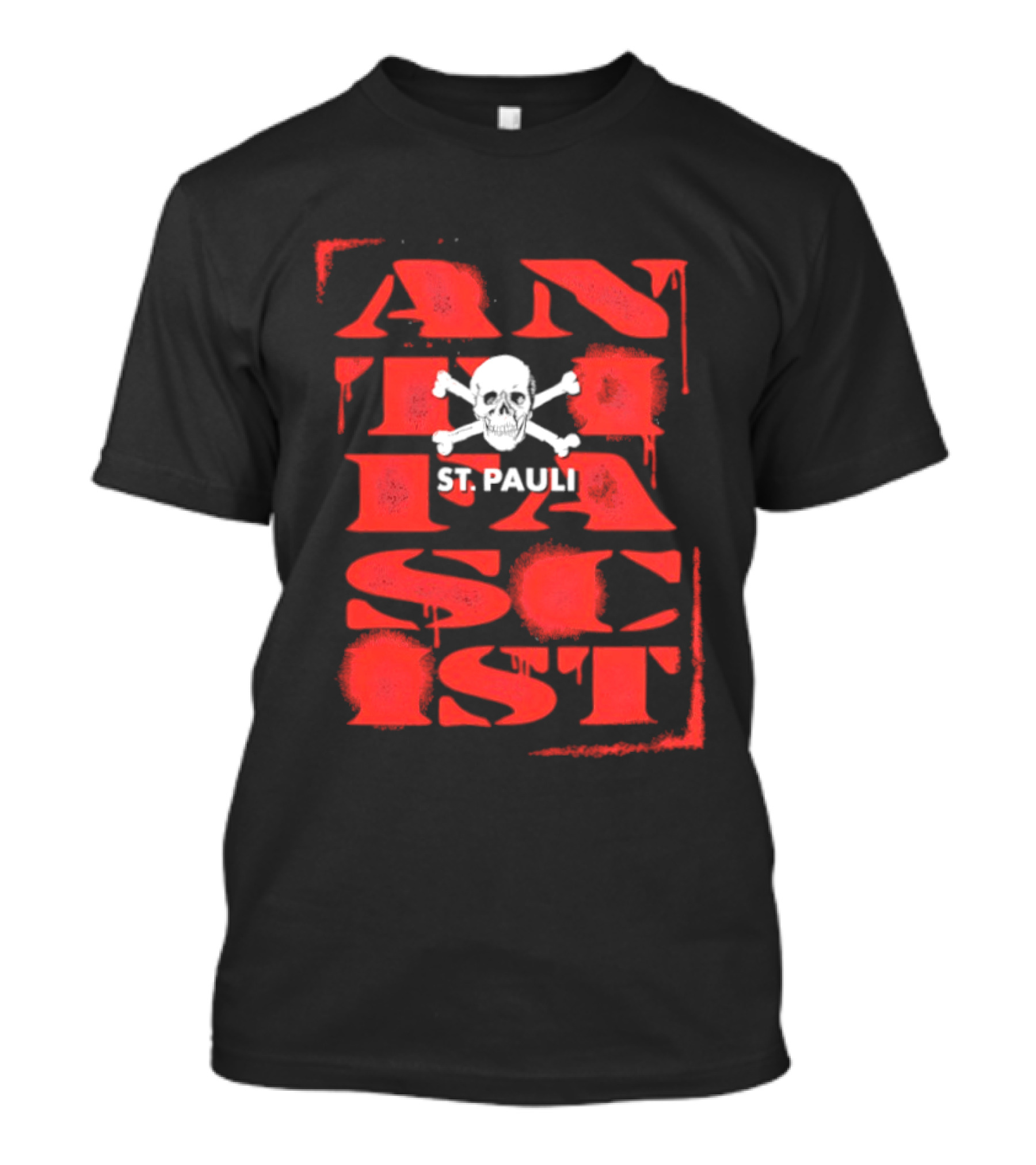 St Pauli Anti Fascist Skull Crossbones Stencil T-Shirt