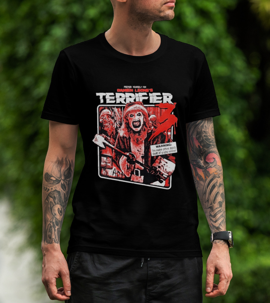 Damien Leone's Terrifier 3 Prepare Yourself Unrated Warning Graphic Violence T-Shirt