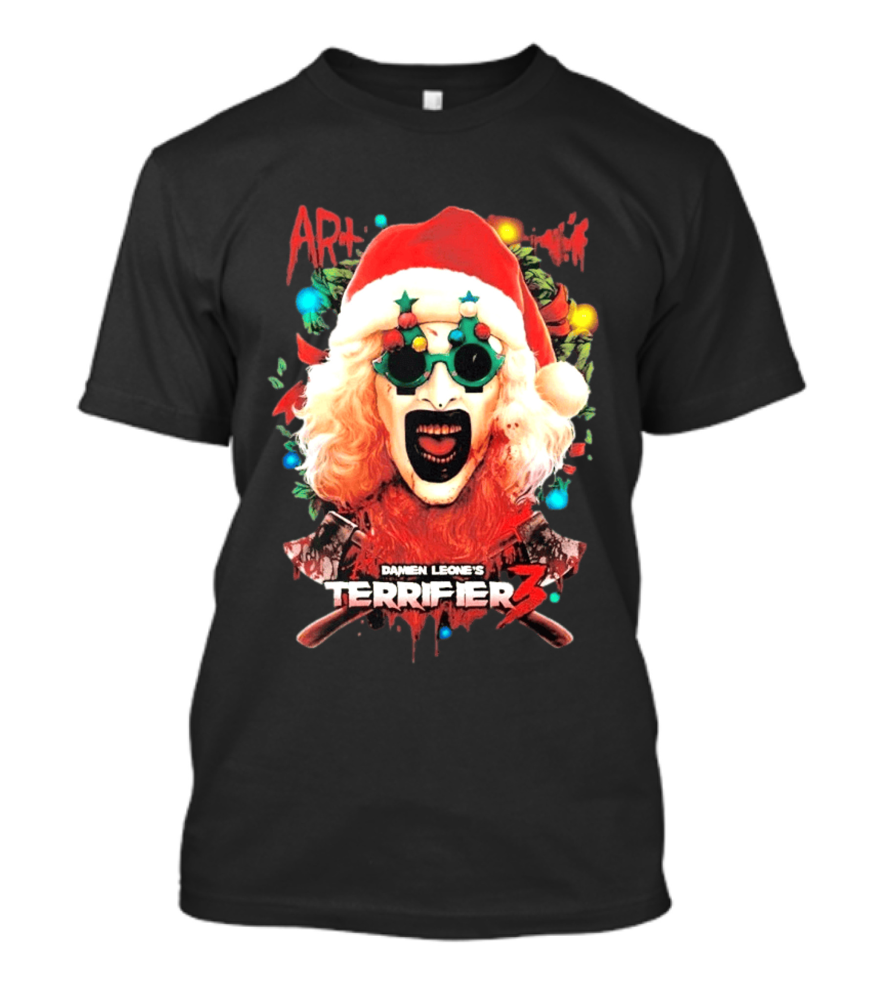 Damien Leone's Terrifier 3 Yuletide Terror Art The Clown Christmas Horror T-Shirt