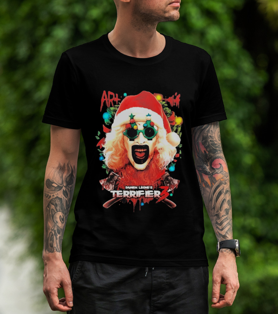 Damien Leone's Terrifier 3 Yuletide Terror Art The Clown Christmas Horror T-Shirt