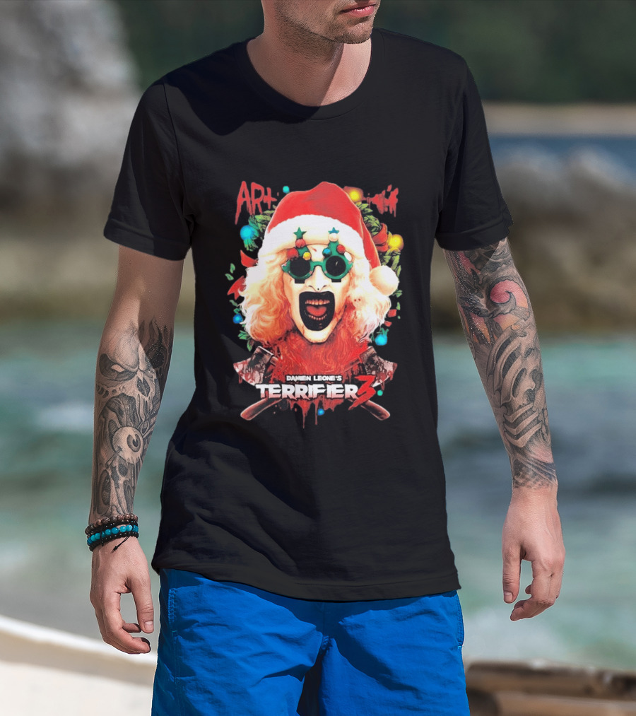Damien Leone's Terrifier 3 Yuletide Terror Art The Clown Christmas Horror T-Shirt