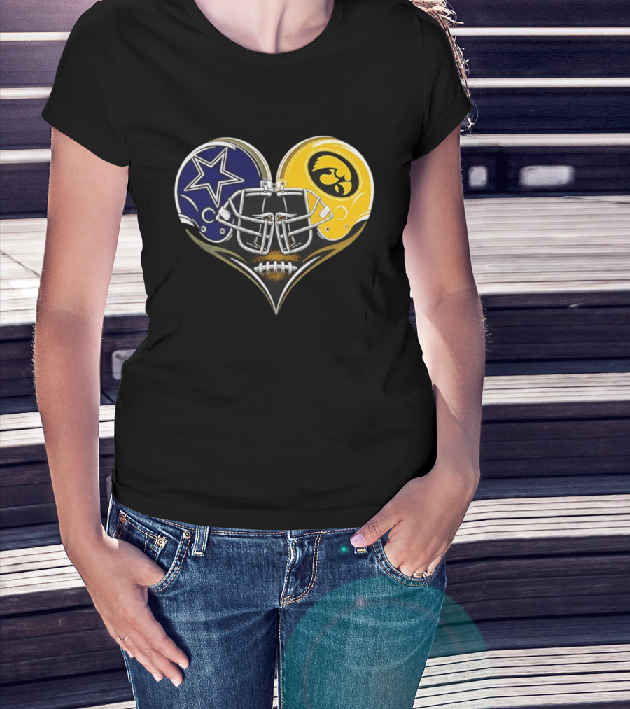 Dallas Cowboys And Iowa Hawkeyes Helmet Heart T-Shirt