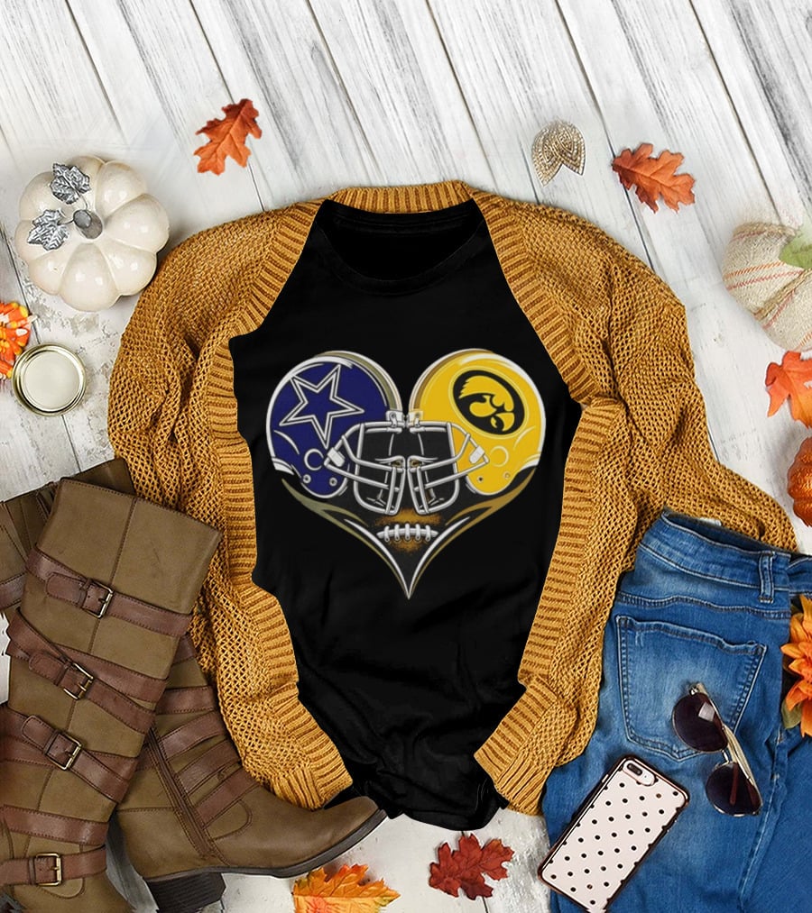 Dallas Cowboys and Iowa Hawkeyes helmet heart T-Shirt