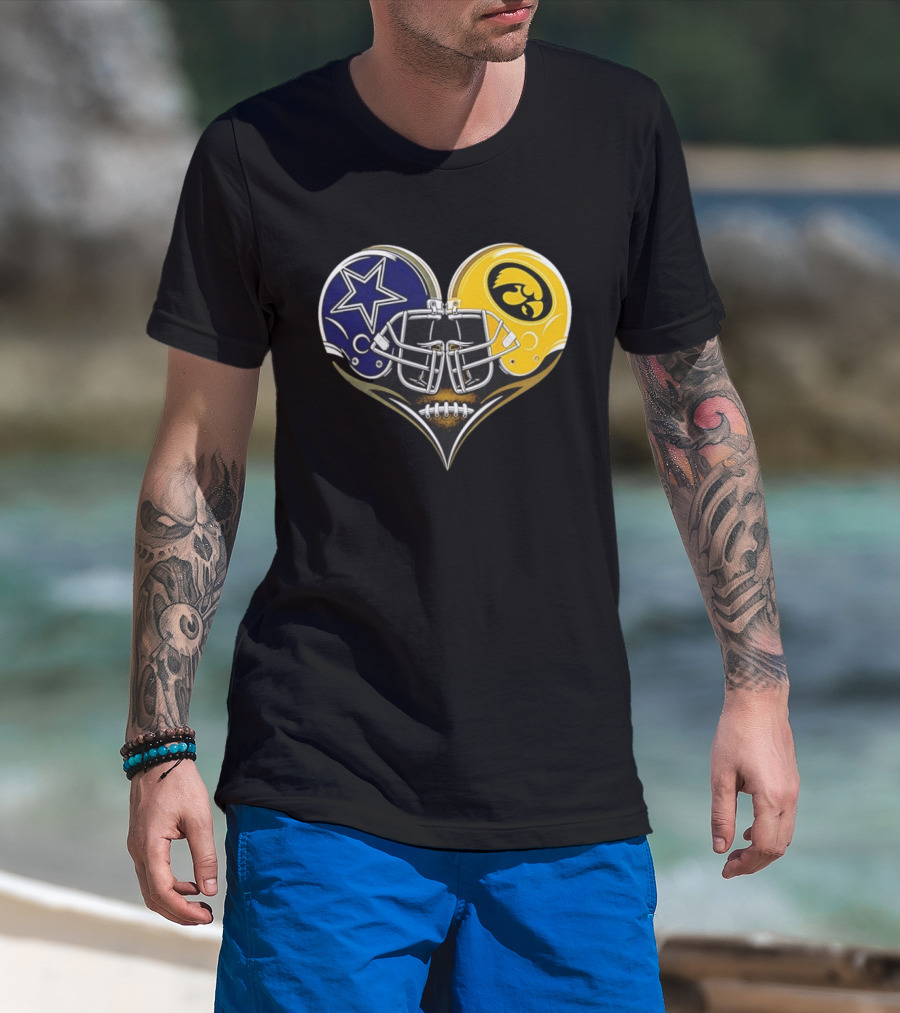 Dallas Cowboys And Iowa Hawkeyes Helmet Heart T-Shirt