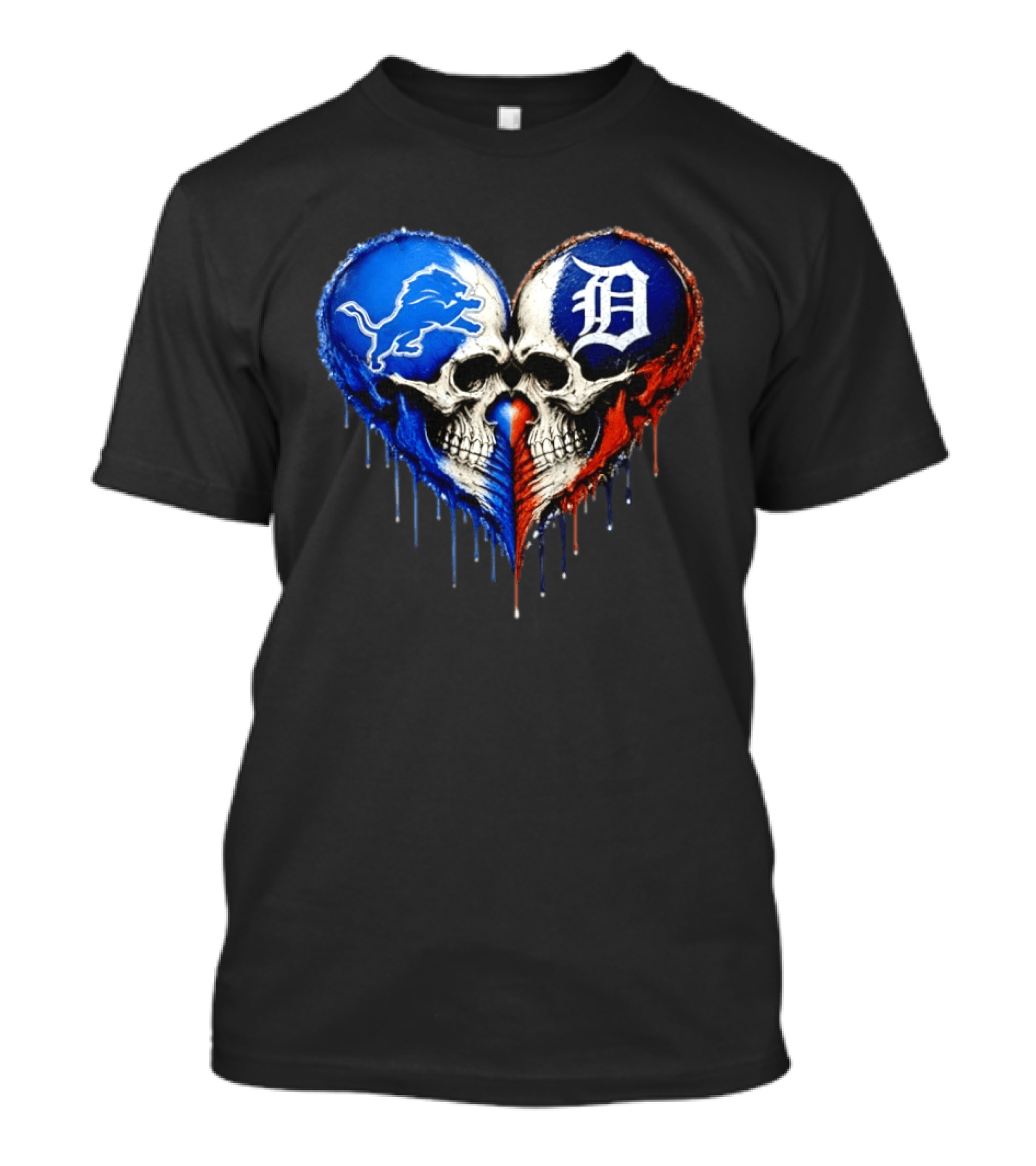 Detroit Lions And Detroit Tigers Skull Heart T-Shirt