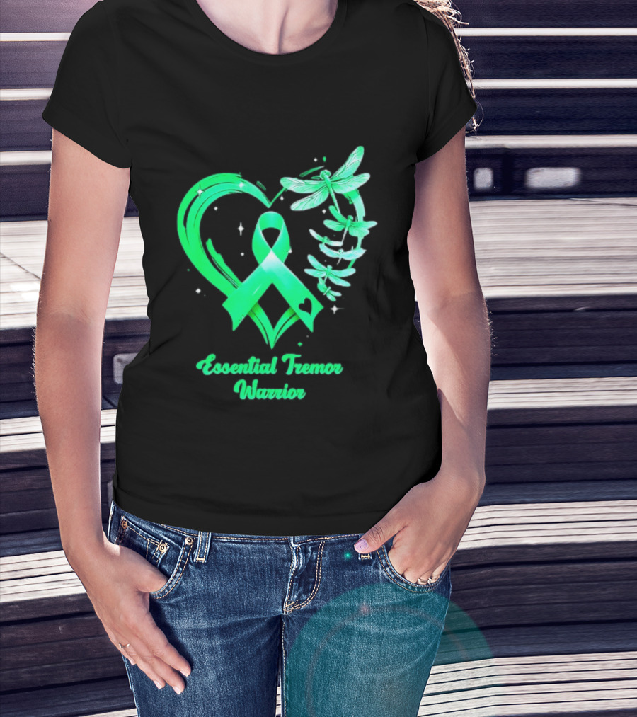 Essential Tremor Warrior Teal Ribbon Dragonfly Heart T-Shirt