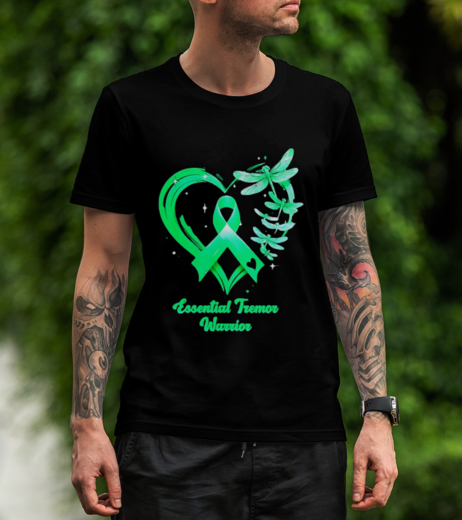 Essential Tremor Warrior Teal Ribbon Dragonfly Heart T-Shirt