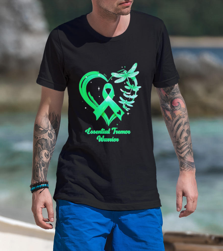 Essential Tremor Warrior Teal Ribbon Dragonfly Heart T-Shirt