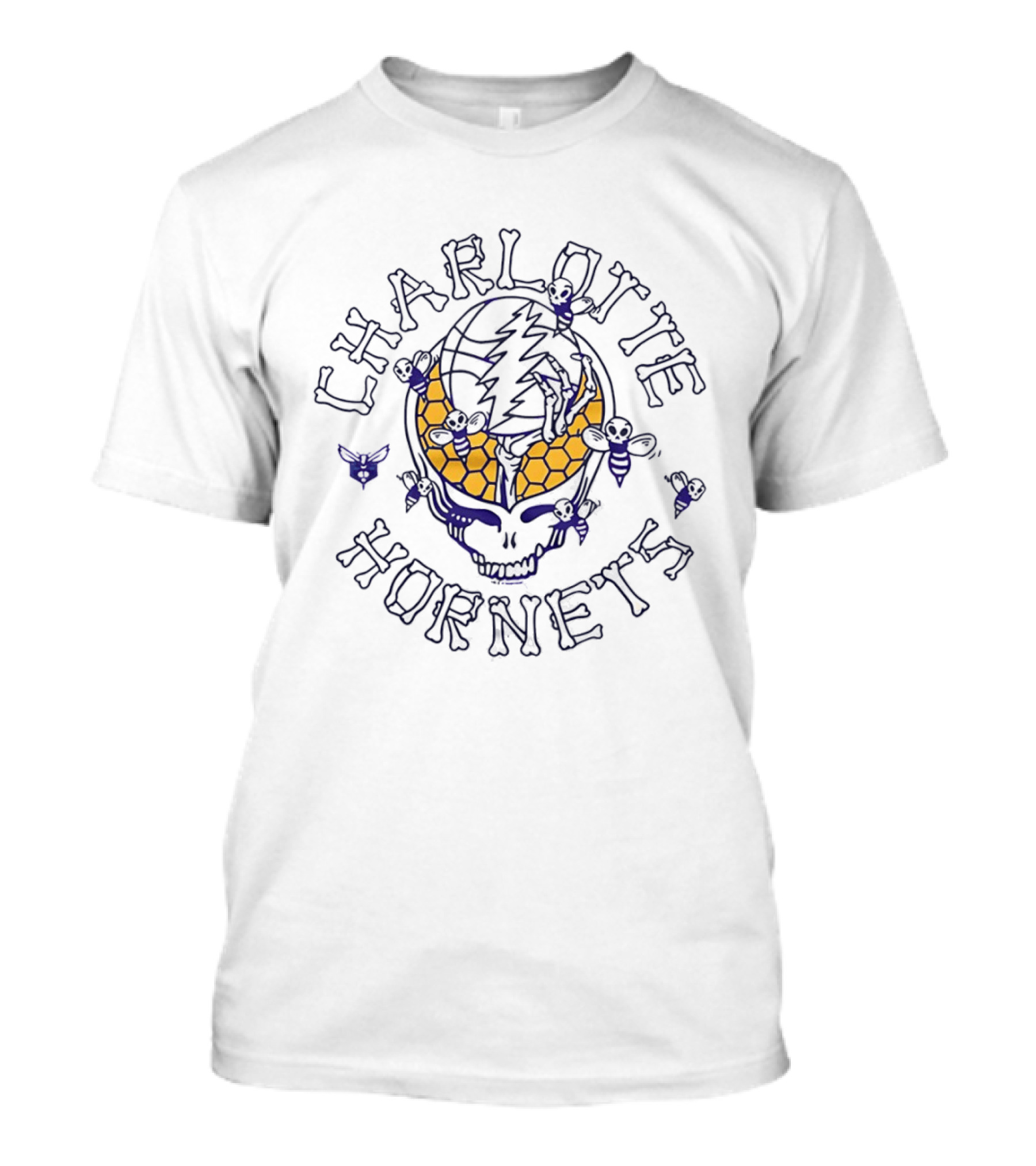Charlotte Hornets Grateful Dead Steal Your Face Skull Honeycomb Bee T-Shirt