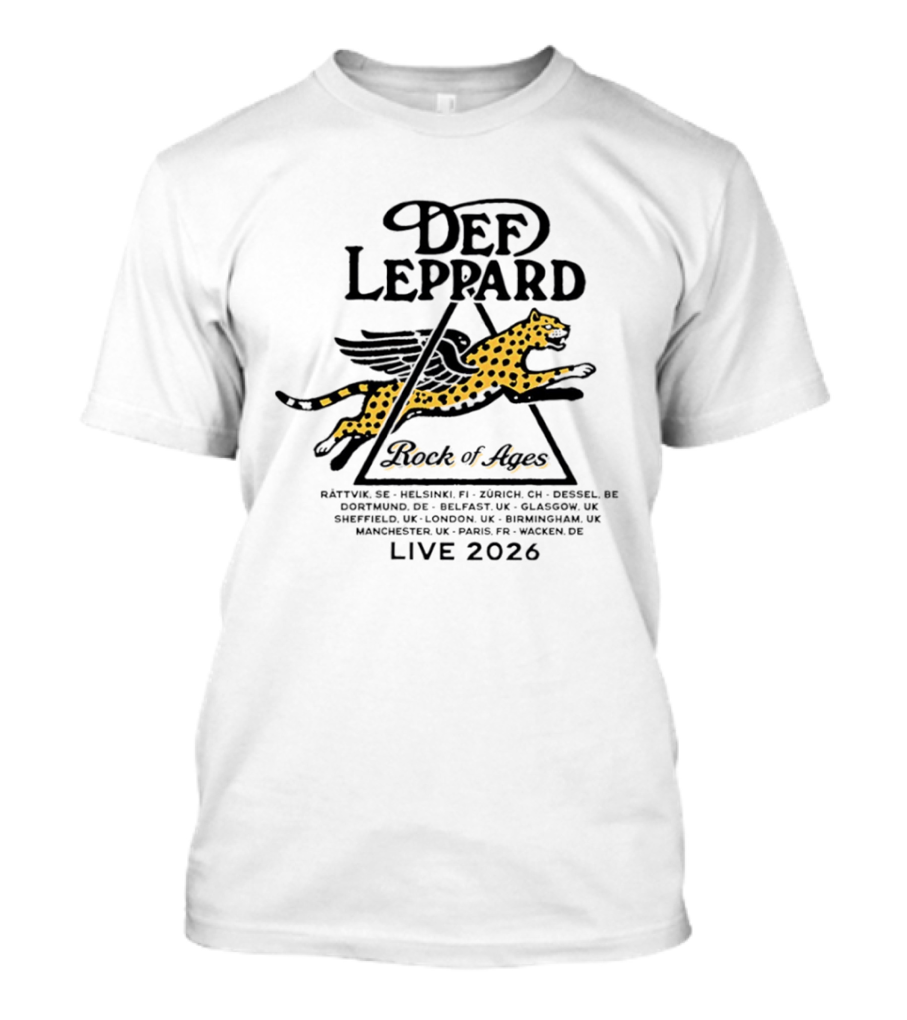 Def Leppard Rock Of Ages Live 2026 Tour Helsinki Zurich Belfast London Paris Wagon T-Shirt