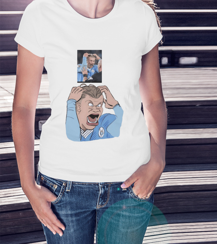Erling Haaland Frustrated Screaming Football Cartoon Referee Reaction T-Shirt