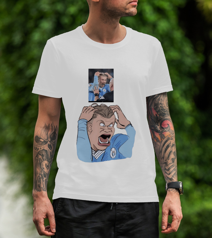Erling Haaland Frustrated Screaming Football Cartoon Referee Reaction T-Shirt