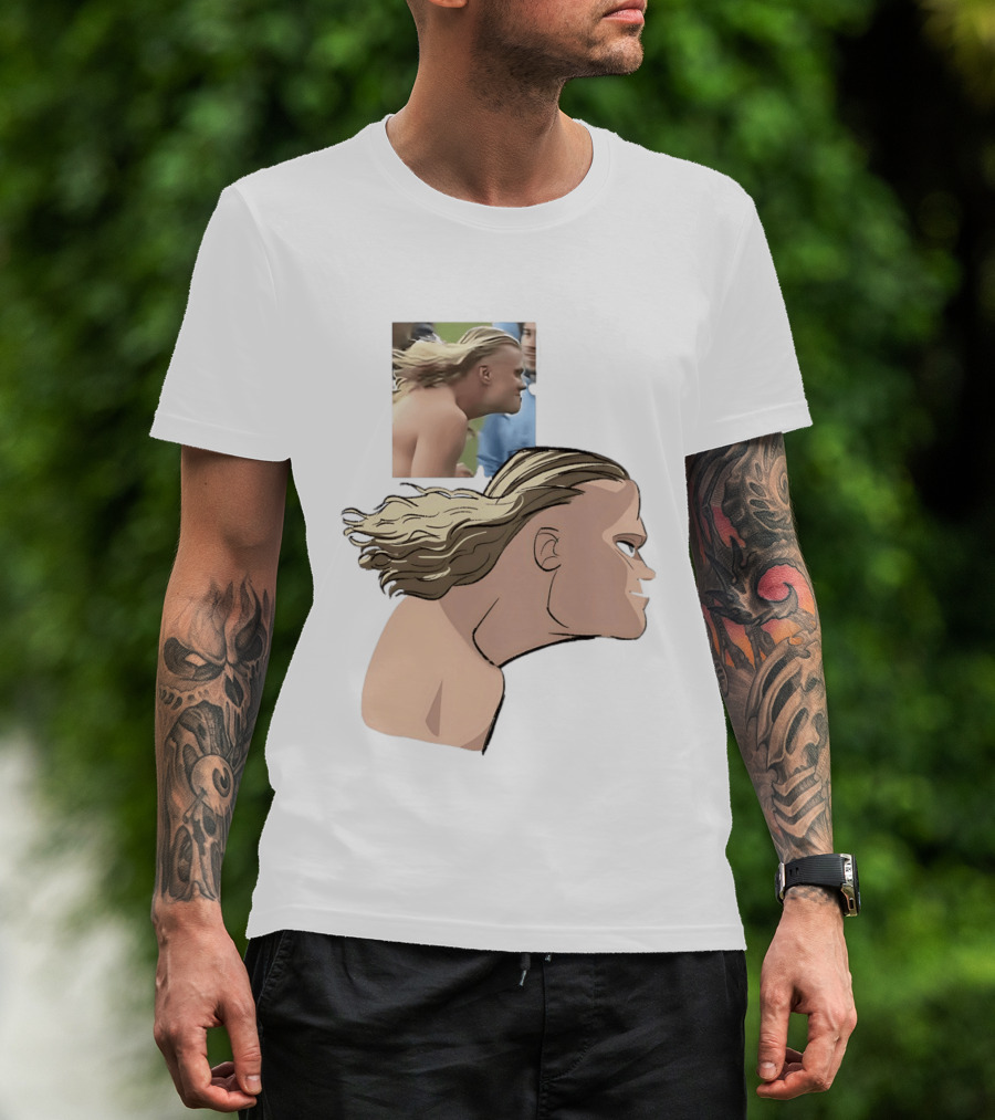 Erling Haaland Long Hair Meme Jawline Football Flowing Hairstyle T-Shirt