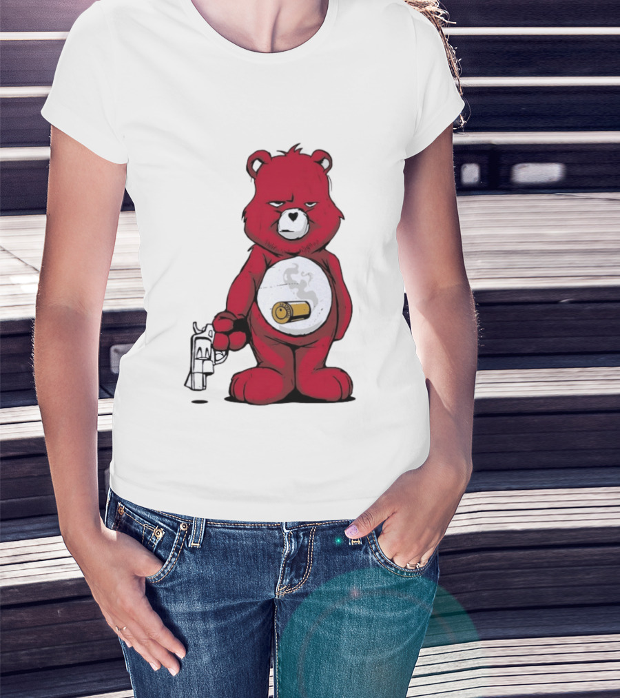 Red Bear With Revolver .38 Special Bullet Smoke T-Shirt
