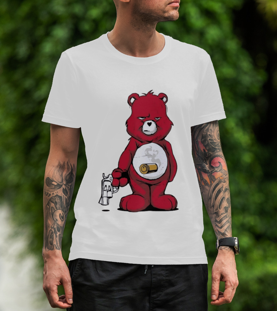 Red Bear With Revolver .38 Special Bullet Smoke T-Shirt