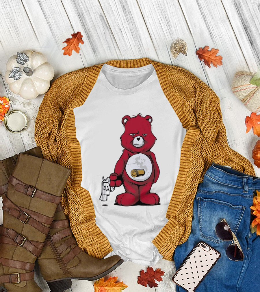 Red Bear with Revolver .38 Special Bullet Smoke T-Shirt