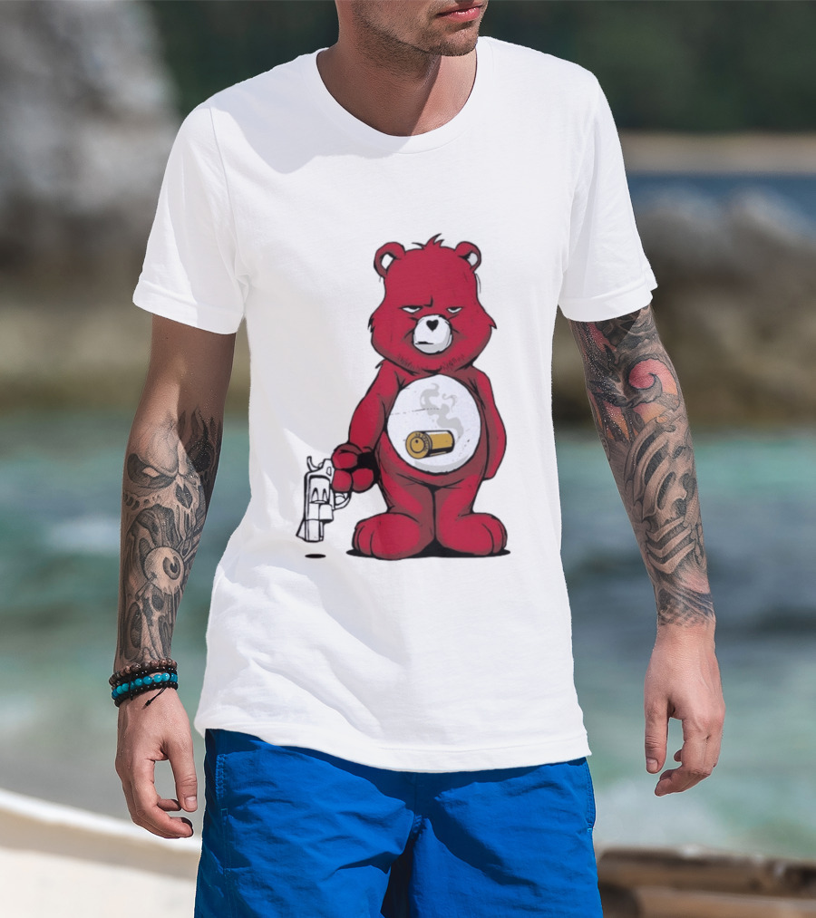 Red Bear With Revolver .38 Special Bullet Smoke T-Shirt