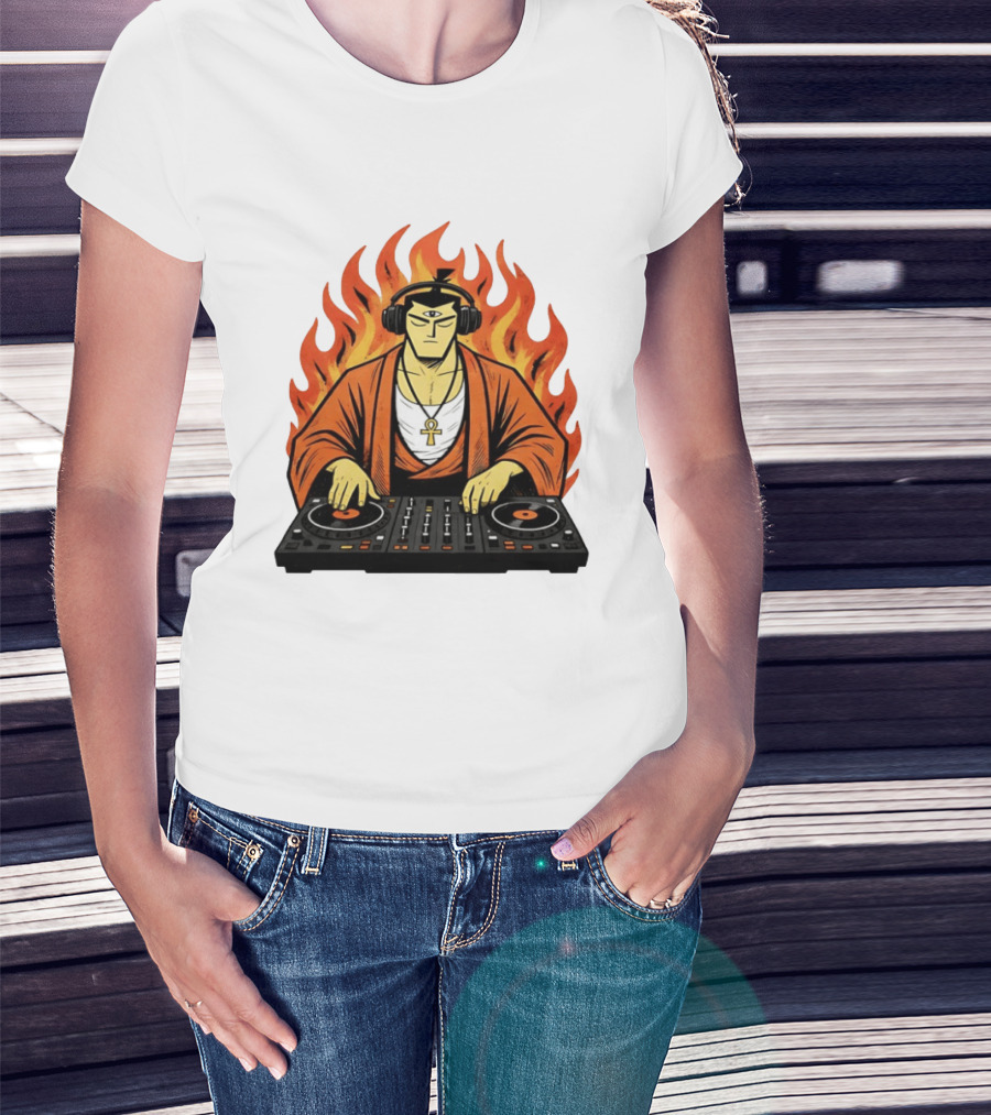 Samurai Jack DJing With Headphones Fire Music Mixer T-Shirt