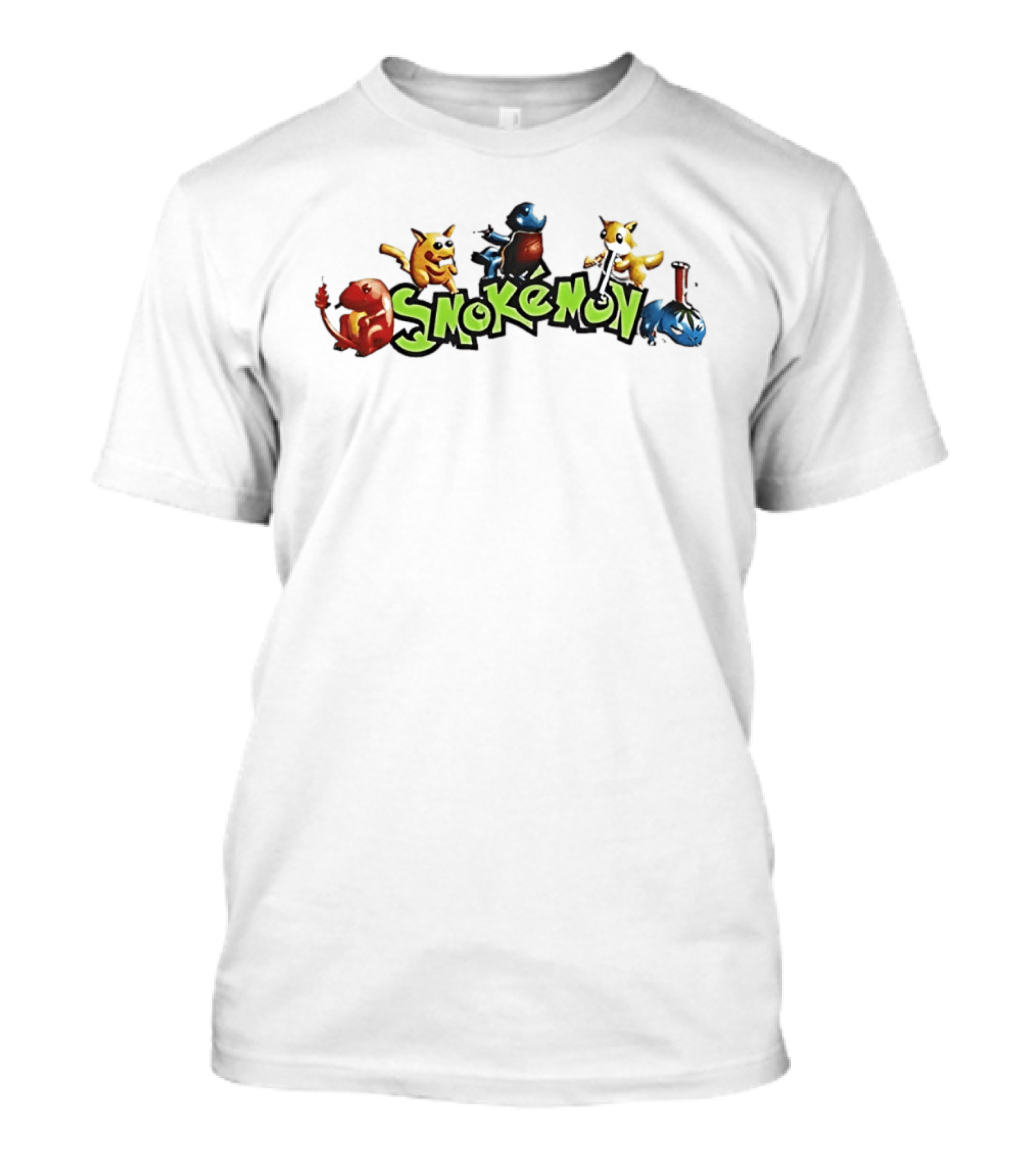 Smokemon Characters Smoking Parody With Pikachu Charmander Squirtle And Eevee T-Shirt