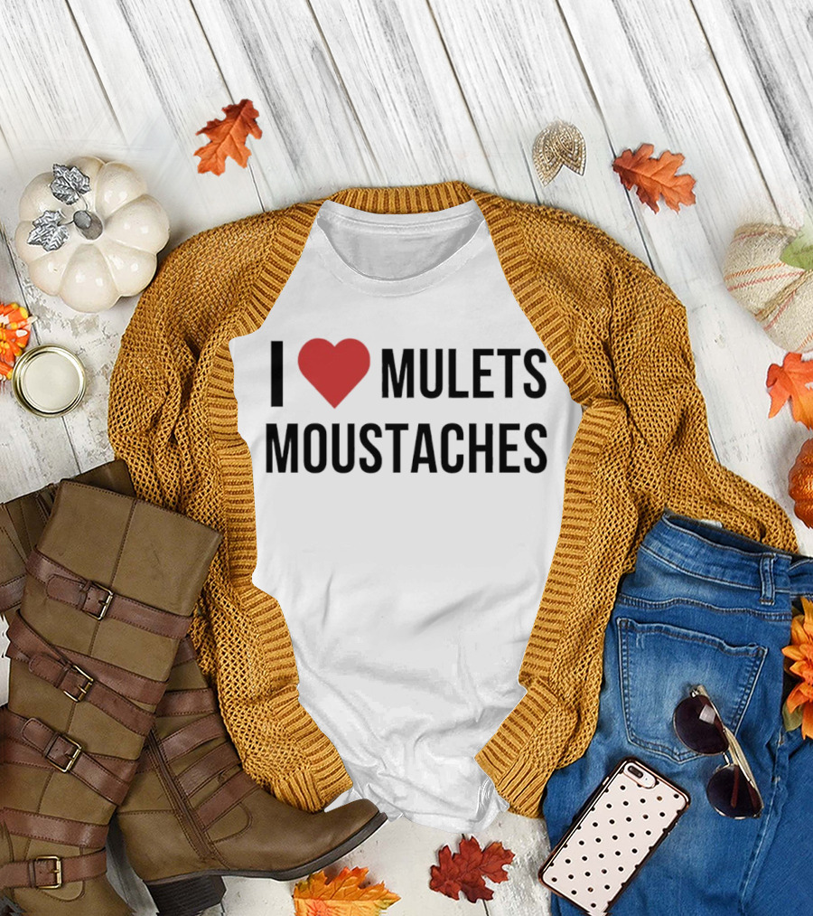 I Heart Mullets Moustaches T-Shirt