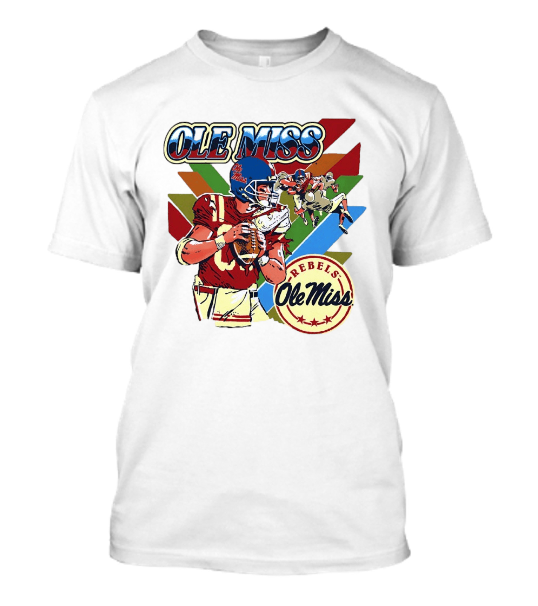 Ole Miss Rebels Football Player Action Retro Style Collaboration T-Shirt