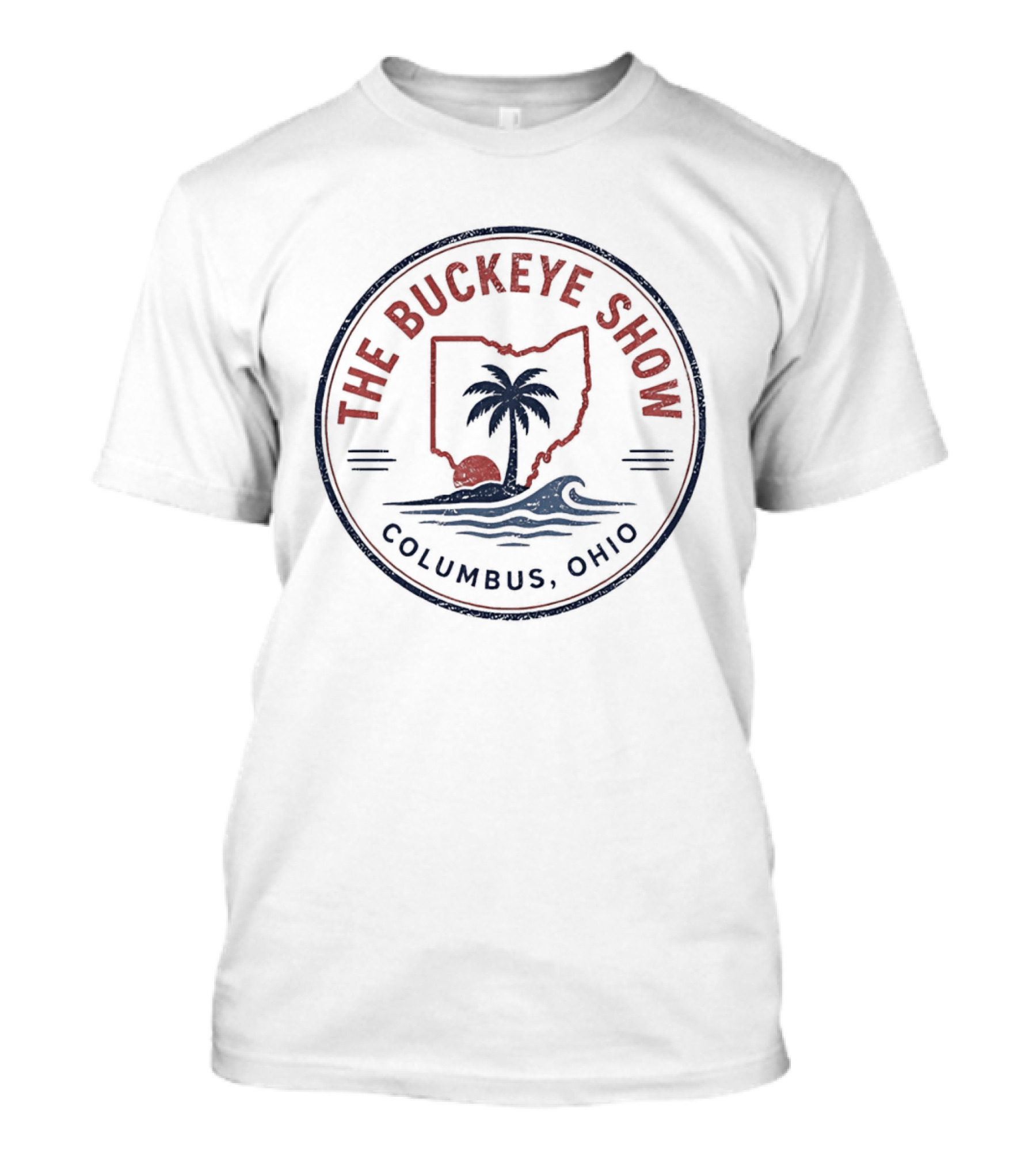 The Buckeye Show Ohio Palm Tree Wave Red Sun Columbus T-Shirt