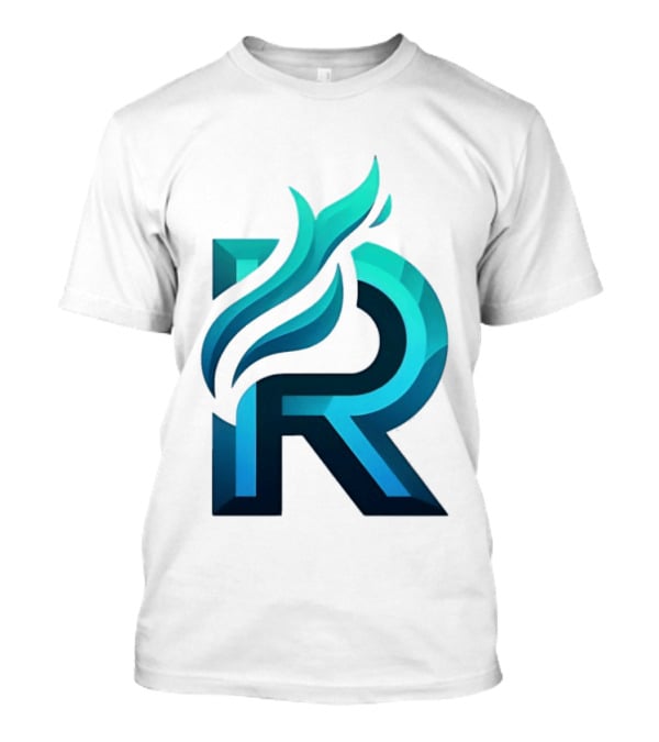 R Flame Letter Blue Green Gradient T-Shirt