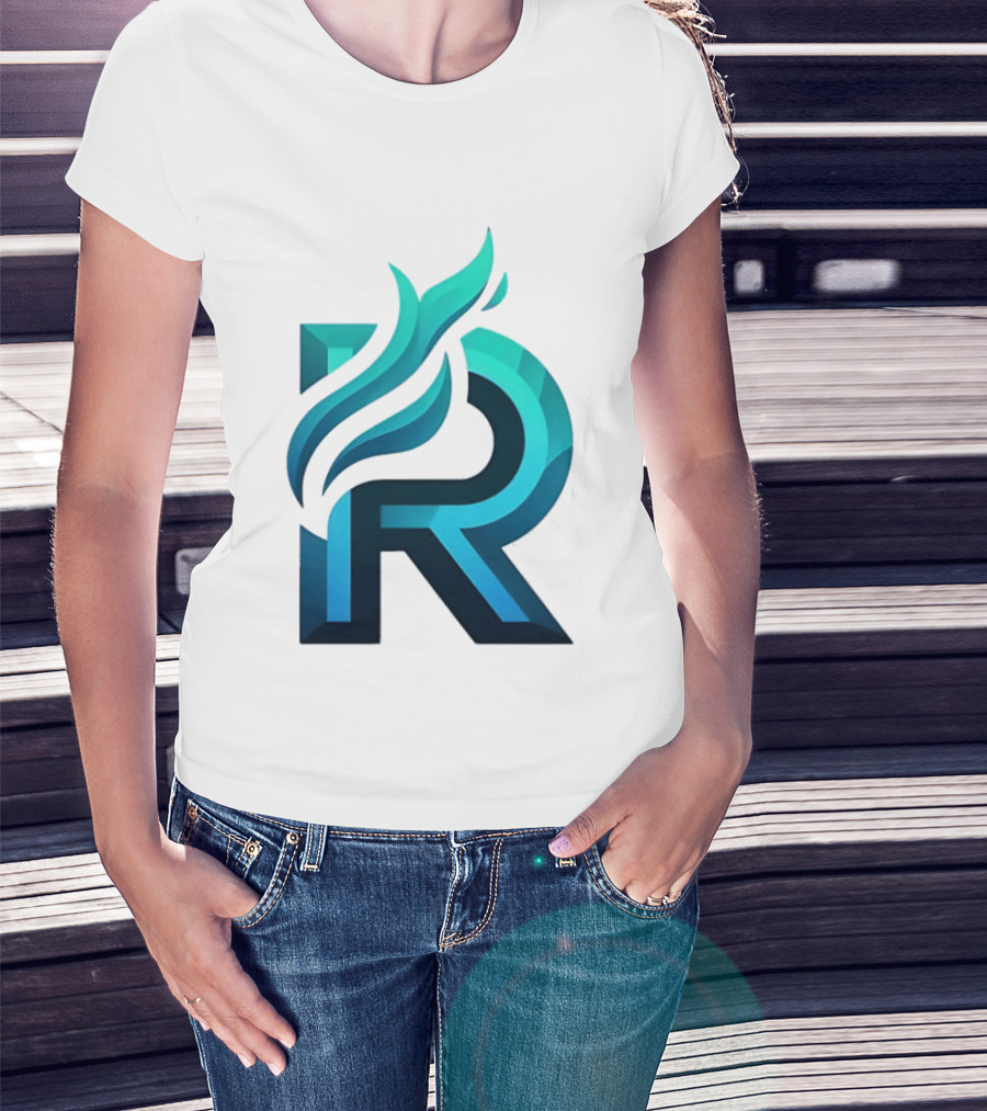 R Flame Letter Blue Green Gradient T-Shirt