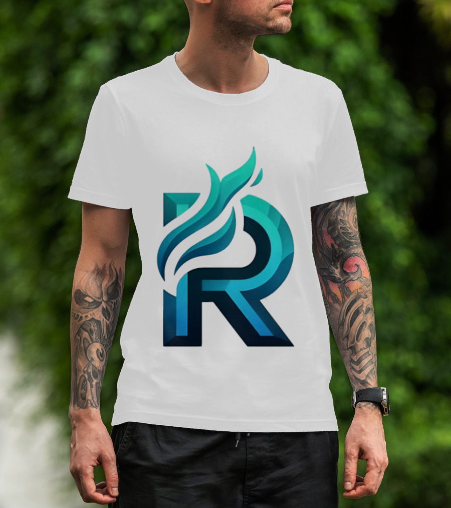 R Flame Letter Blue Green Gradient T-Shirt