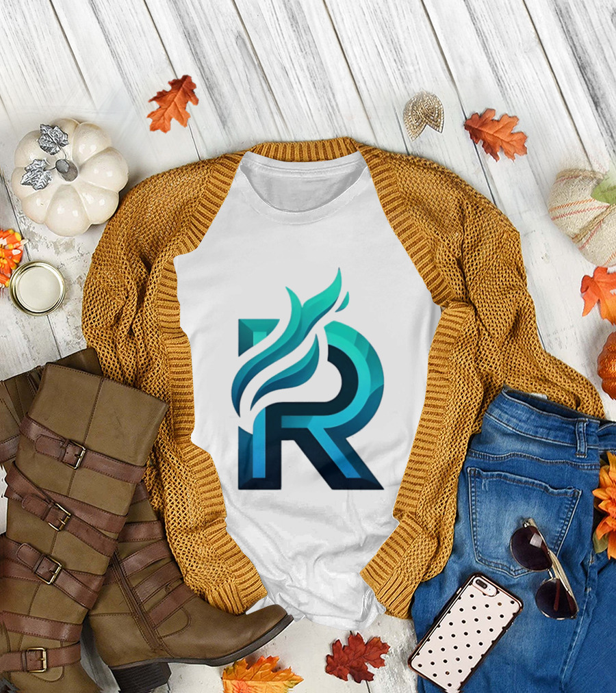 R Flame Letter Blue Green Gradient T-Shirt