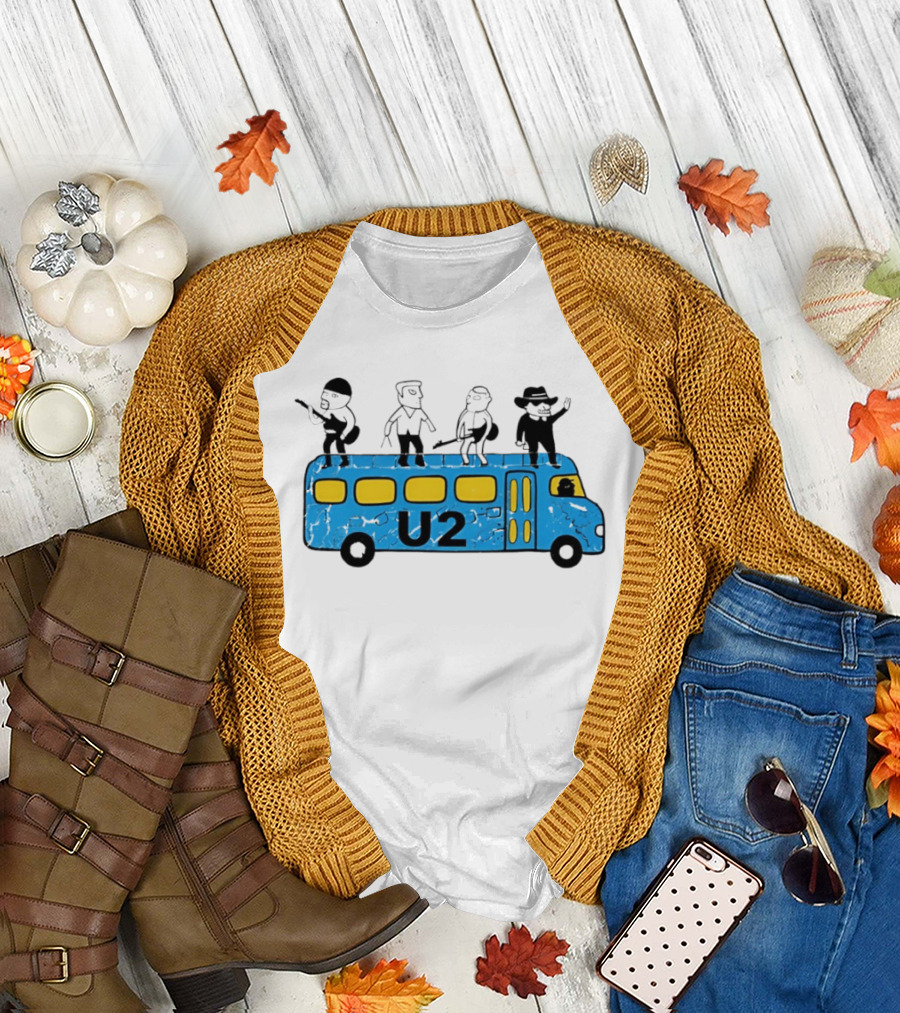 U2 Band Cartoon Bus Music Group on Tour T-Shirt