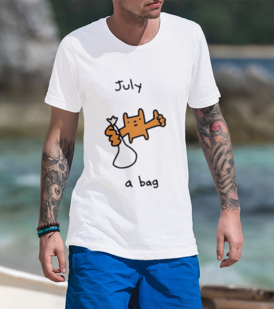 July A Bag Orange Character Doodle With White Knot Balloon T-Shirt