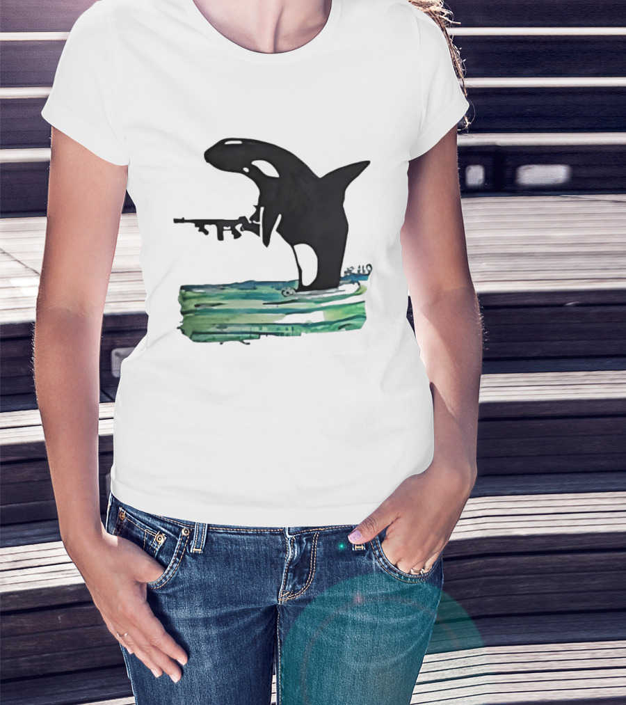 Orca Whale Holding A Machine Gun T-Shirt