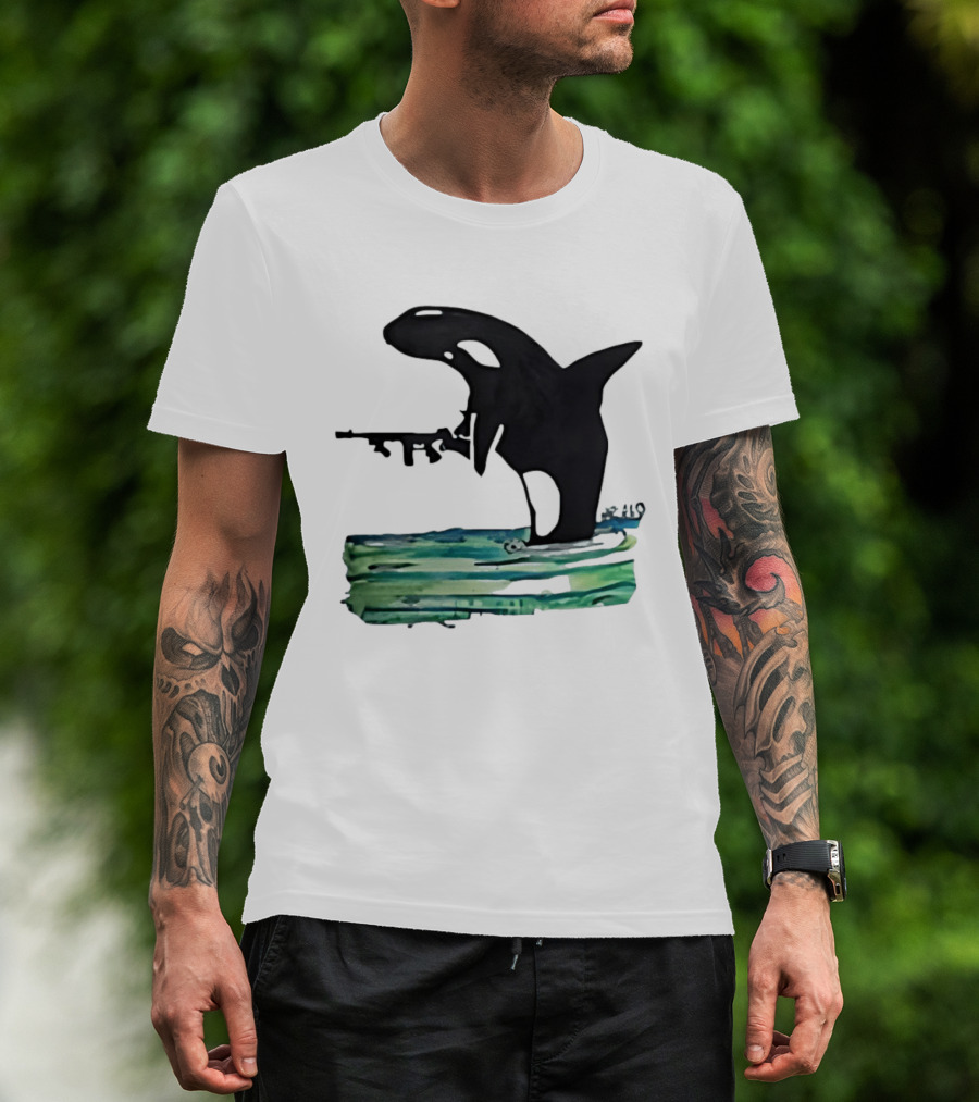 Orca Whale Holding A Machine Gun T-Shirt