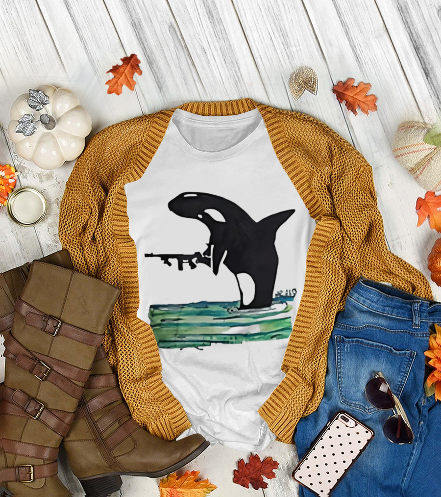 Orca Whale Holding A Machine Gun T-Shirt