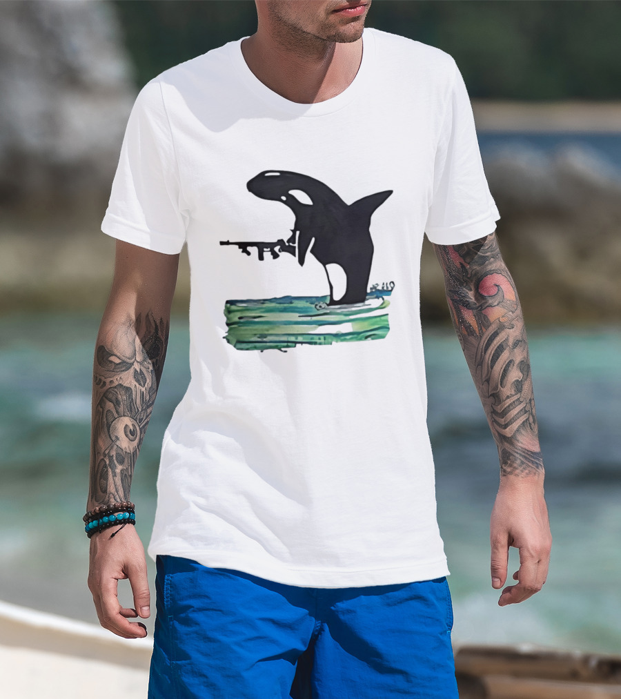 Orca Whale Holding A Machine Gun T-Shirt
