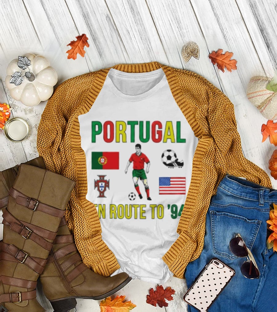 Portugal En Route to '94 World Cup Journey Footballer and Flags T-Shirt