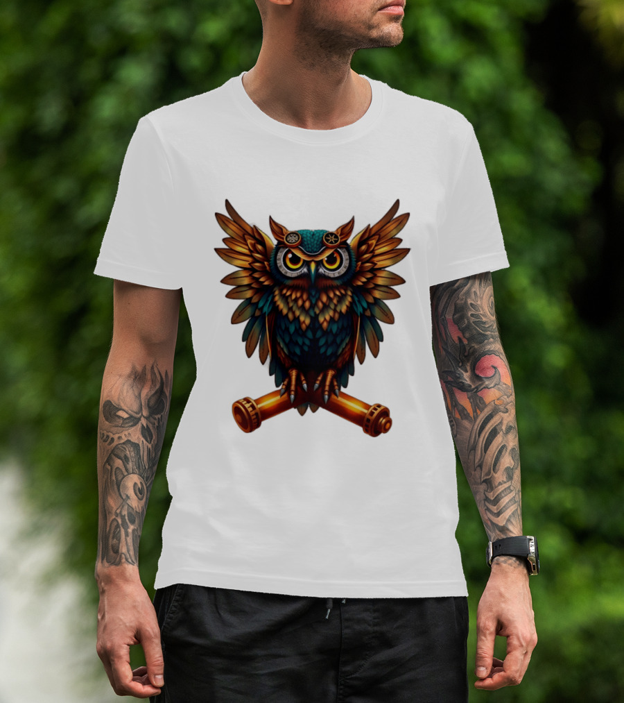 Steampunk Owl With Gears And Pistons Mechanic Aesthetic T-Shirt