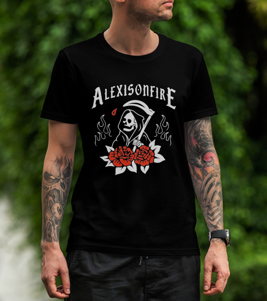 Alexisonfire Grim Reaper 2001 Skull Roses Flames T-Shirt