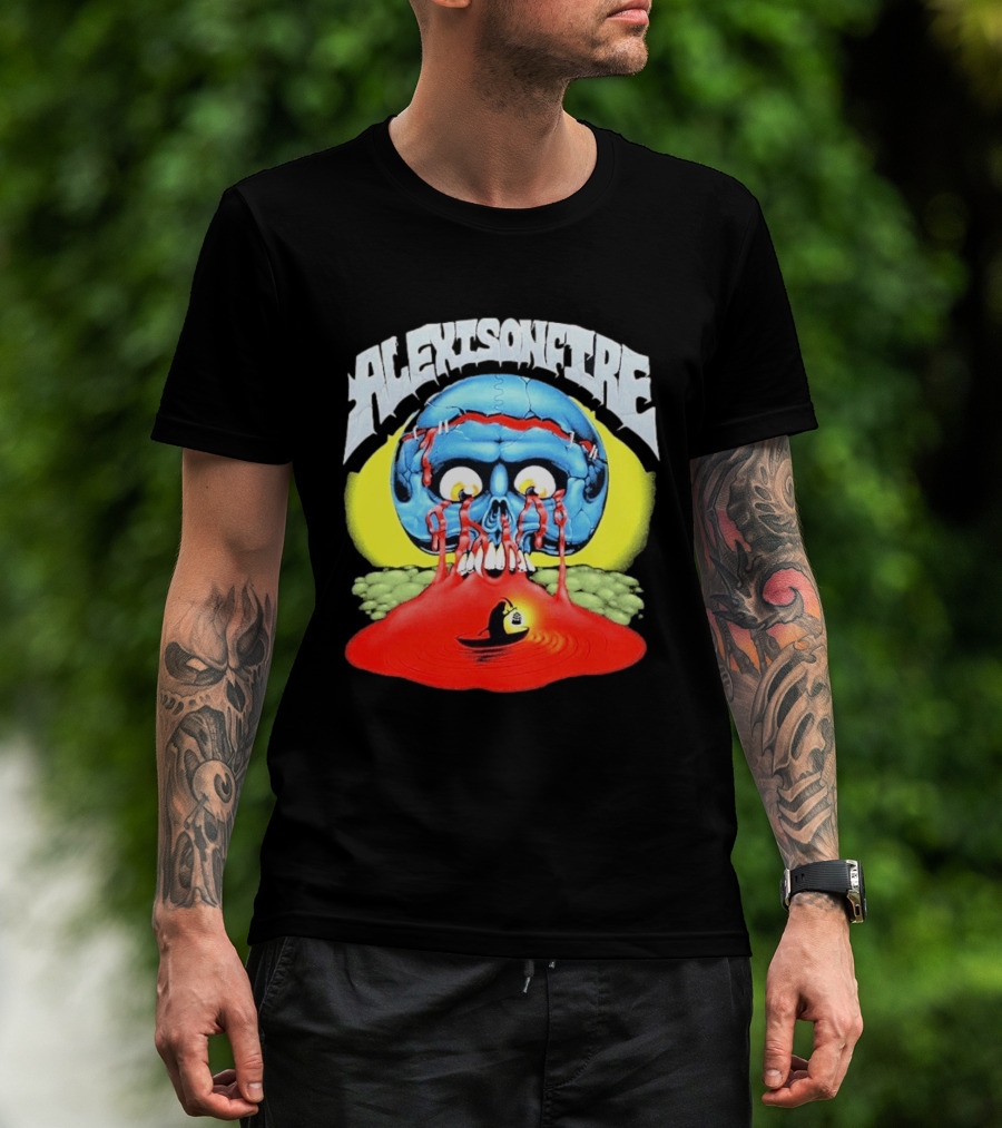 Alexisonfire Skull Island Creepy Blue Skull With Red Eyes And Boat T-Shirt