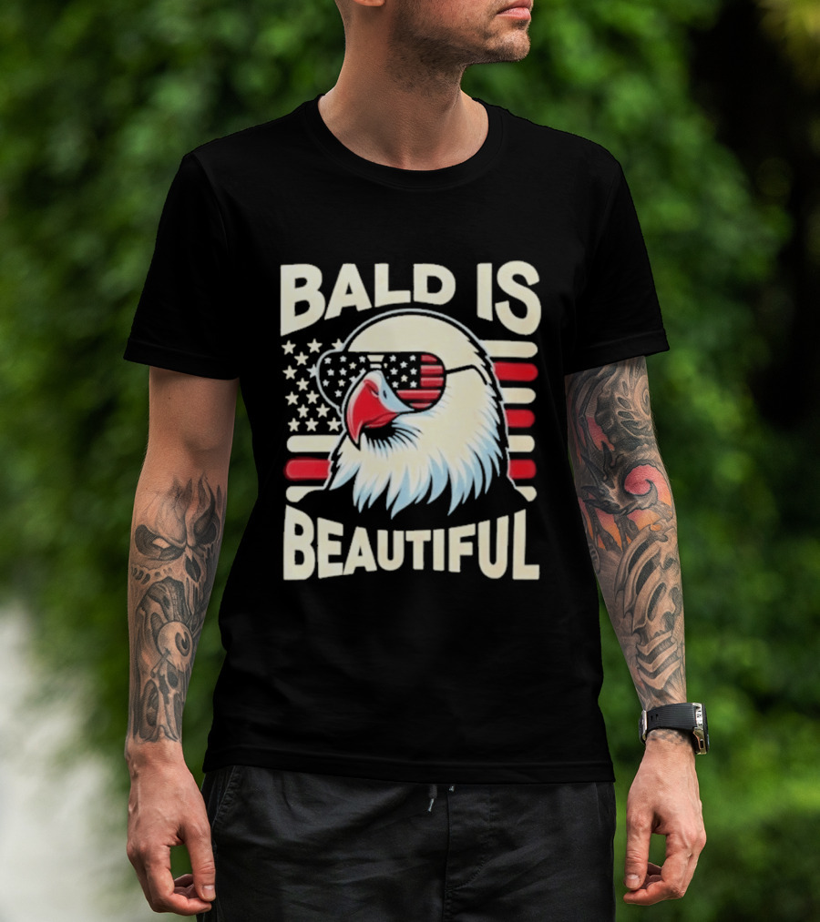 Bald Is Beautiful USA Patriotic Eagle Stars And Stripes T-Shirt