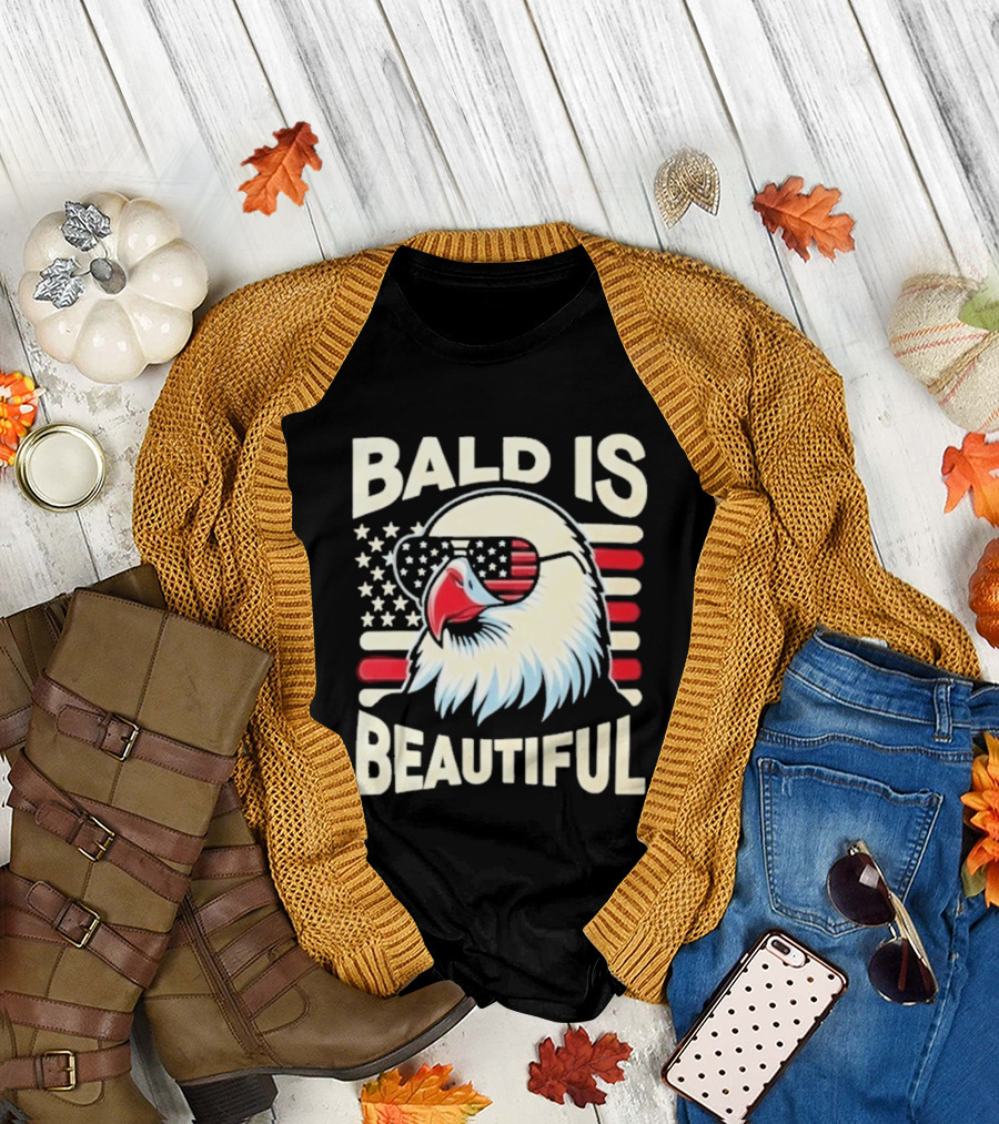 Bald Is Beautiful USA Patriotic Eagle Stars and Stripes T-Shirt