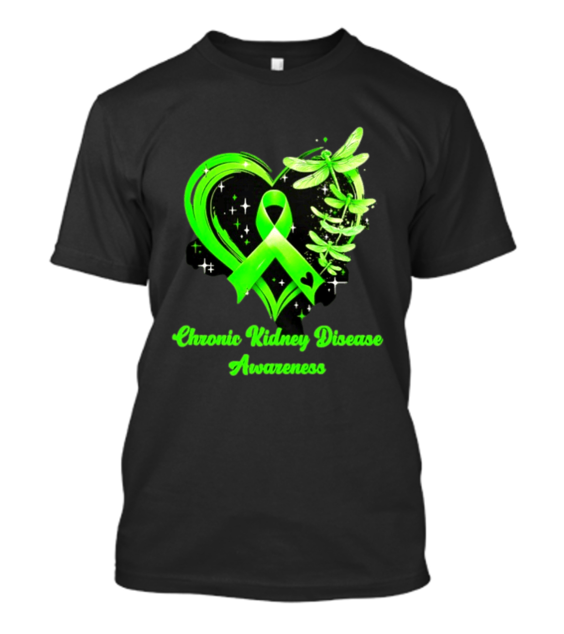 Chronic Kidney Disease Awareness Green Ribbon Heart And Dragonfly T-Shirt