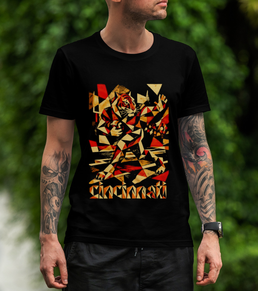 Cincinnati Bengals Tiger Geometric Football T-Shirt