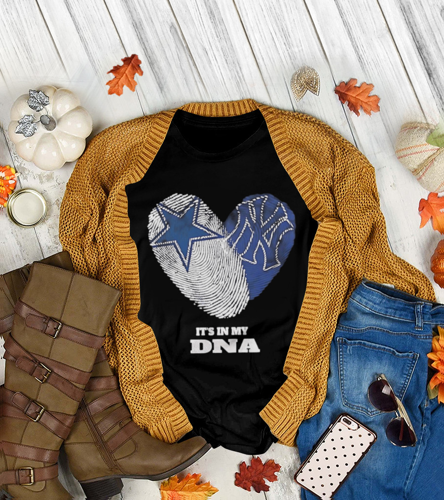 Dallas Cowboys New York Yankees It's in My DNA Fingerprint Heart T-Shirt