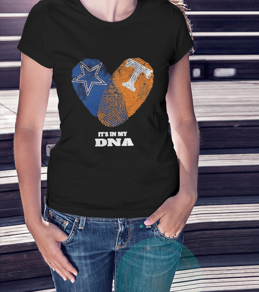Dallas Cowboys Star And Tennessee Volunteers Orange Fingerprint Heart It's In My DNA T-Shirt