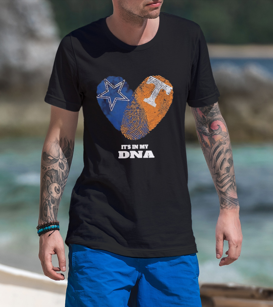 Dallas Cowboys Star And Tennessee Volunteers Orange Fingerprint Heart It's In My DNA T-Shirt
